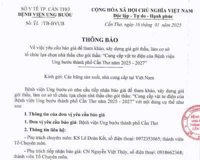Thông báo số 81 ngày VV CC vật tư điện cho BVUB TPCT