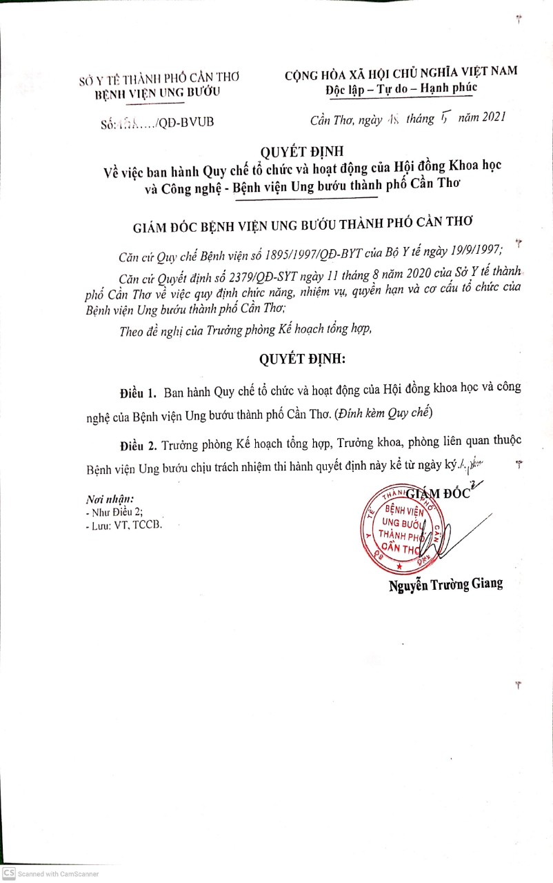 V/V BAN HÀNH QUI CHẾ TỔ CHỨC VÀ HOẠT ĐỘNG HỘI ĐỒNG KHOA HỌC VÀ CÔNG NGHỆ - BVUBCT