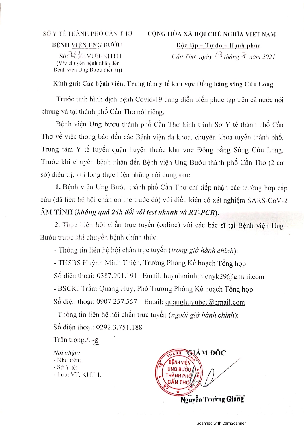 Về việc chuyển bệnh nhân đến bệnh viện ung bướu cần thơ