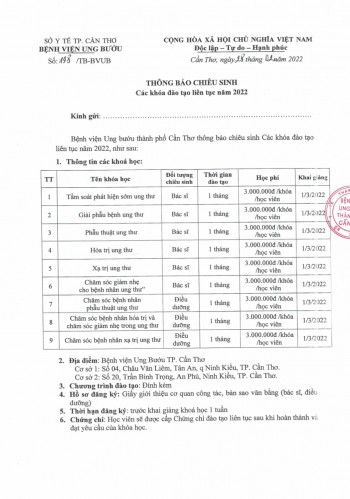 BVUBCT THÔNG BÁO CHIÊU SINH LỚP ĐTLT THÁNG 3-BỔ SUNG
