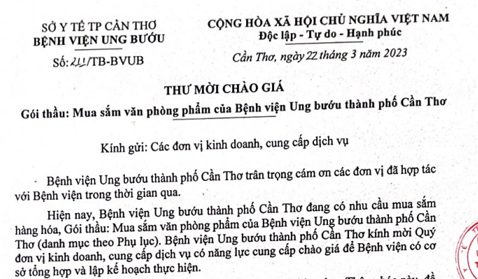 Thông báo: Mời Chào giá Văn Phòng Phẩm