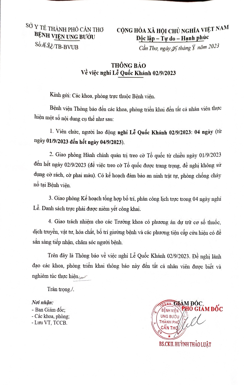 thông báo nghỉ lễ