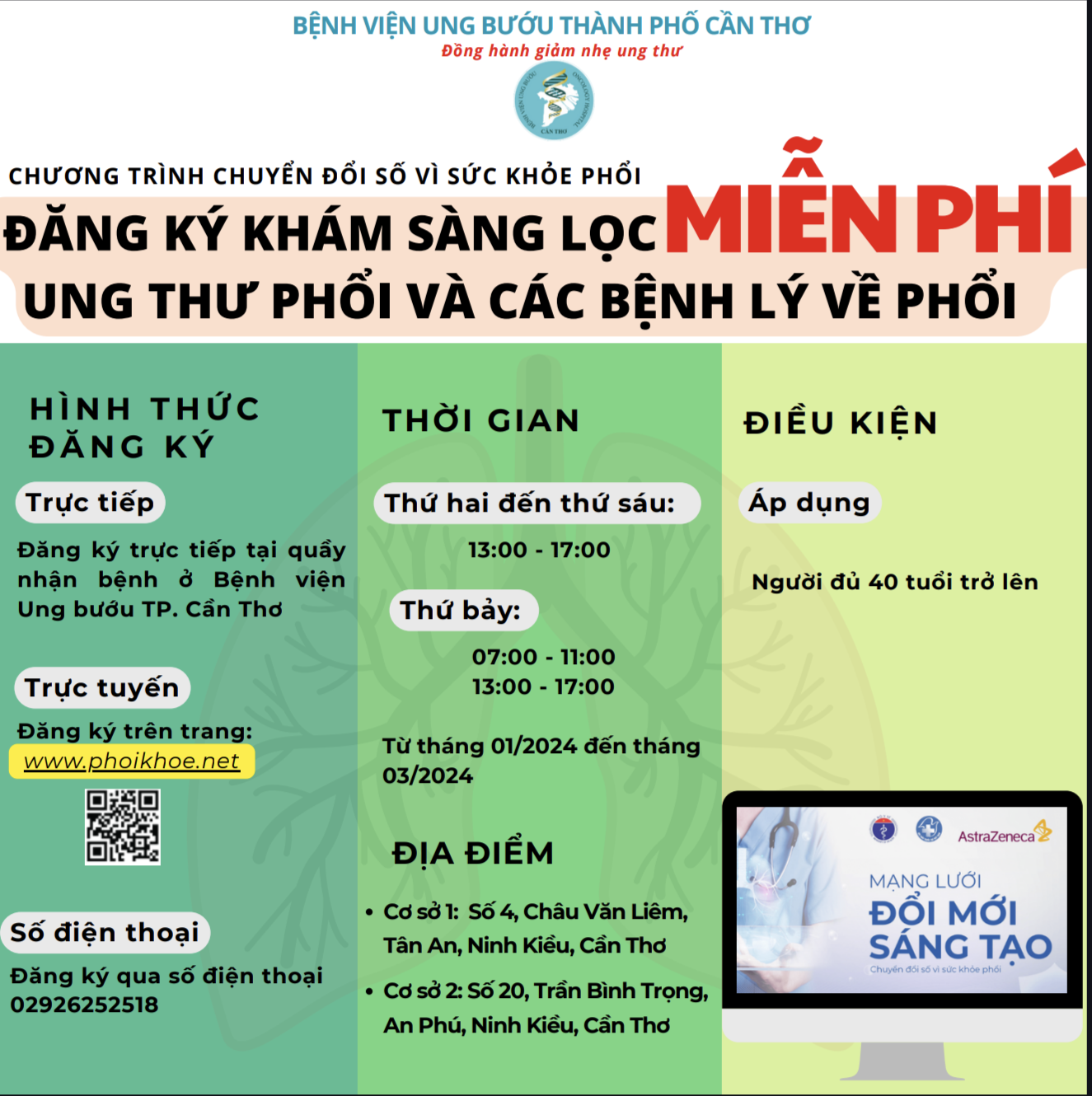 Đăng kí tầm soát ung thư Phổi miễn phí và các bệnh lý về phổi
