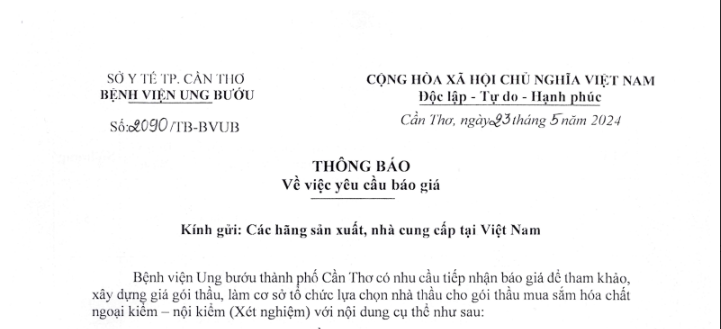 THÔNG BÁO MỜI CUNG CẤP GIÁ