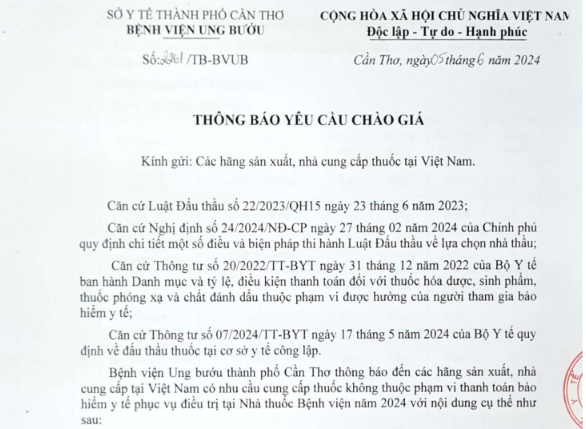 THÔNG BÁO YÊU CẦU CHÀO GIÁ