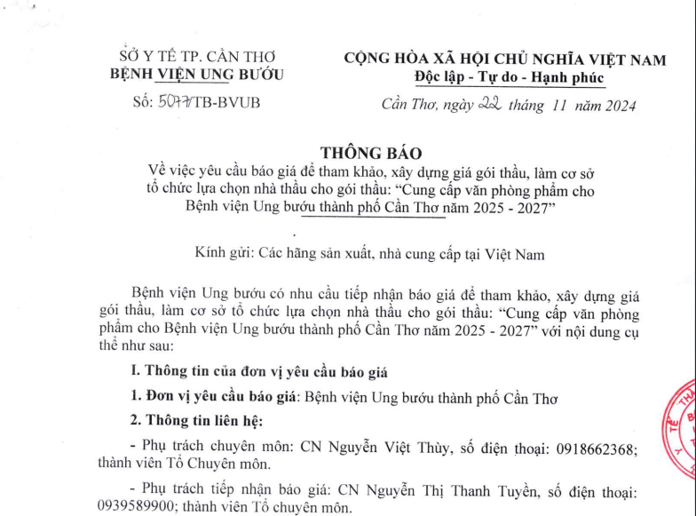 Thông báo số 5077 ngay chao gia goi VPP 2025 2027