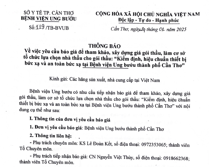 TB số 119 vv kiểm định hiệu chuẩn bức xạ an toàn bức xạ bvubct